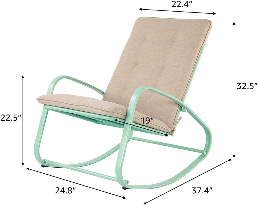 OC Orange-Casual Patio Furniture Rocking Chairs with Removable Paded Beige Cushion, Outdoor & Indoor Metal Rocker, Turquoise : Garden & Outdoor