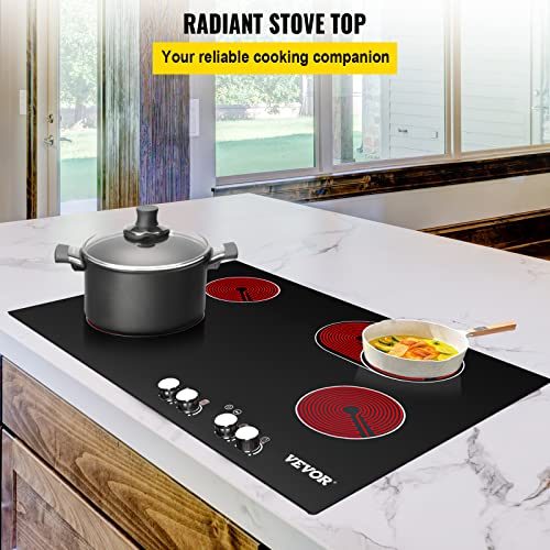 VEVOR Built in Electric Stove Top, 30 inch 4 Burners, 220V Ceramic Glass Radiant Cooktop with