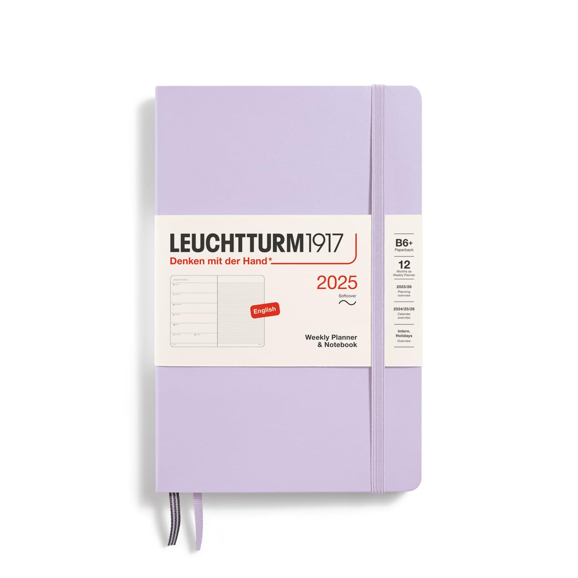 LEUCHTTURM1917 370653 Weekly Calendar & Notebook 2025, Paperback B6+ Softcover - 12-Month Planner, Lined - Lilac, English