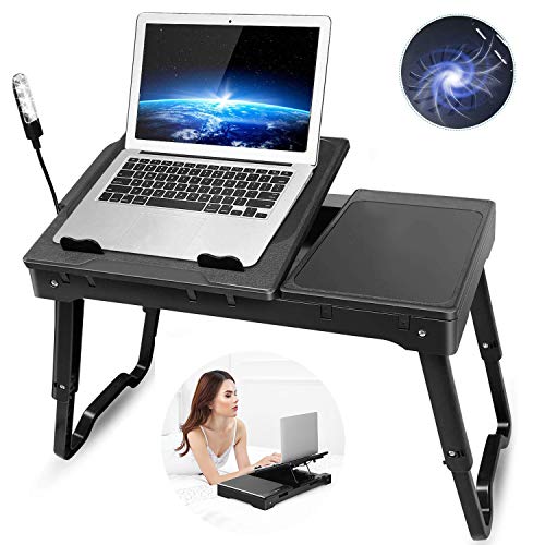 Laptop Table for Bed, Bed Table Trays for Eating and Laptops with Adjustable Laptop Stand, Multi-Functional Lap Desk with Internal Cooling Pad, LED Desk Lamp, 4 Port USB Hub, Mouse Pad - Thumbnail 7