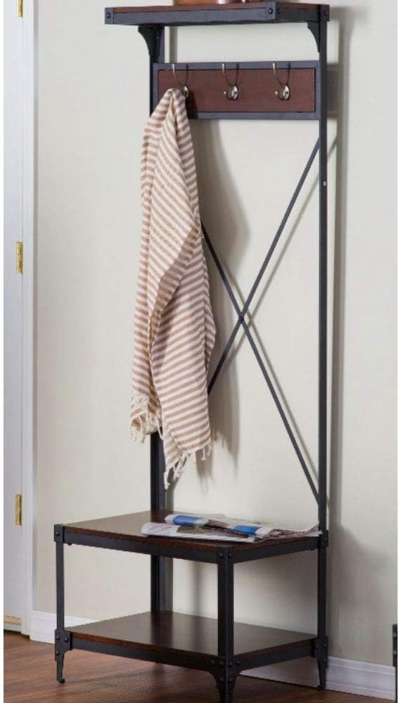 BS Industrial Small Hall Tree Bench Rustic