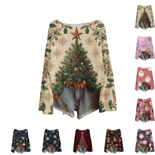 Christmas Jumpers Women, Winter Autumn V Neck Jumper Solid Casual Loose Fit Elegant Tops Black Sweater Women Fashion Jersey De Punto Jumper (XL, Green)