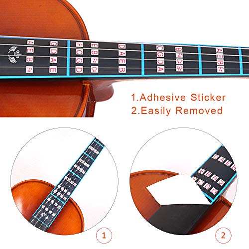 VCOSTORE Violin Mute and Finger Guide Pack, 4/4 Fingerboard Sticker Fret Guide Label Chart and Rubber Practice Silencer Accessories for Beginners