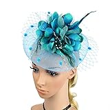 ACTLATI Charming Big Flower Headband Netting Mesh Hair Band Cocktail Hat Party Girls Women Fascinator, Lake Blue, One Size
