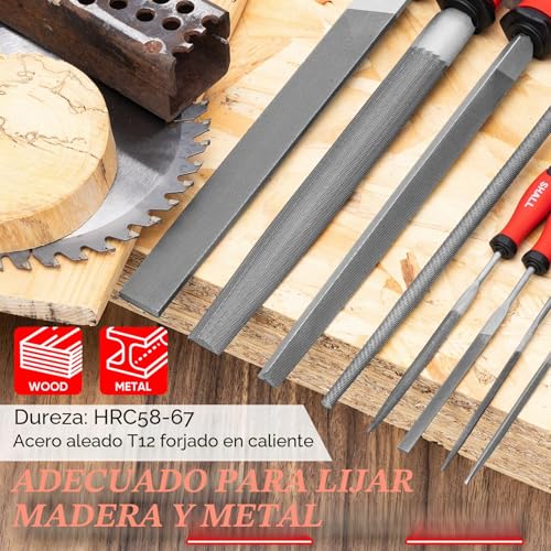 SHALL Juego de 17 limas de metal para metal, madera y plástico, 4 limas de mano y 12 de aguja, cepillo de alambre, lima de metal de alta calidad con caja de almacenamiento.