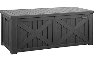 YITAHOME 120 Gallon Large Outdoor Storage Box with X-Shaped Front, Waterproof Resin Deck Box Cushion Storage Bench for Patio, Pool Supplies, Garden Tools - Lockable, Dark Gray