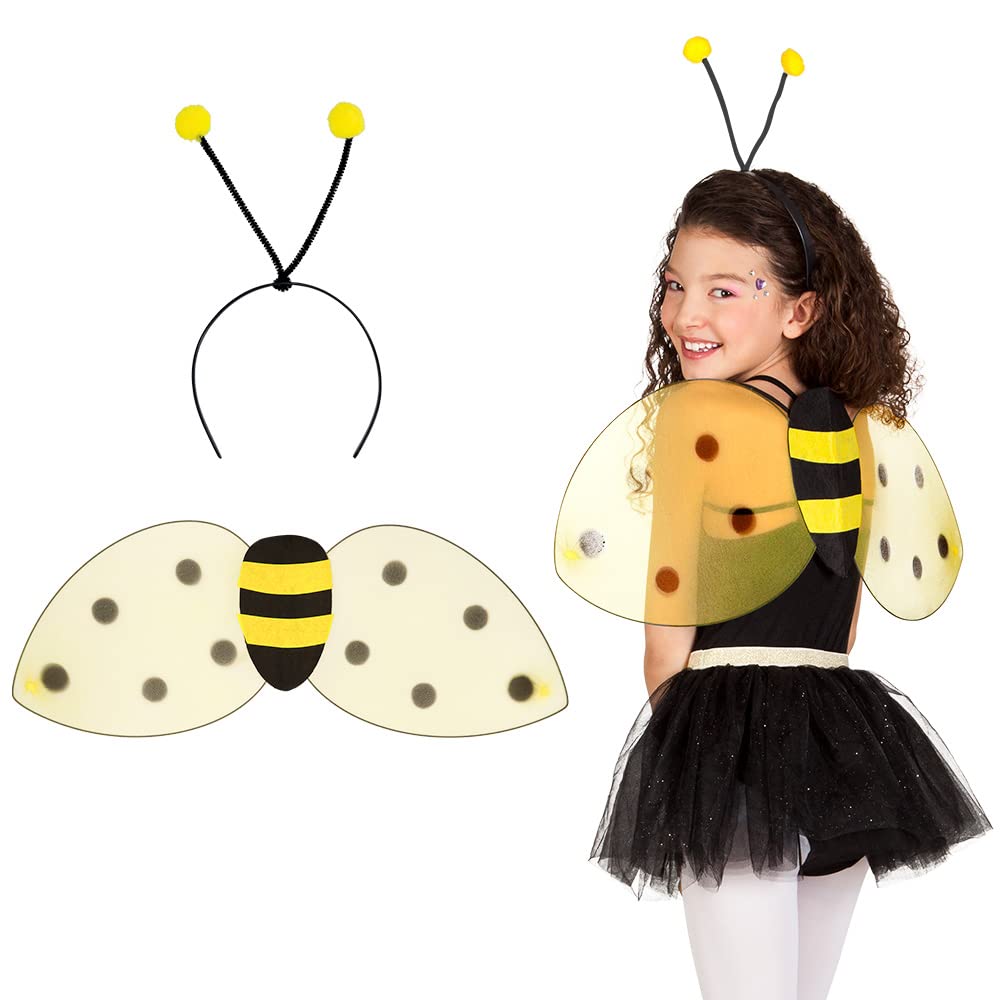 Boland 52852 - Set honey bee, tiara and wings, size approx. 64 x 23 cm, yellow-black, one size, headband, summer party, carnival, Halloween, fancy dress, theme party, costume, theatre, accessory