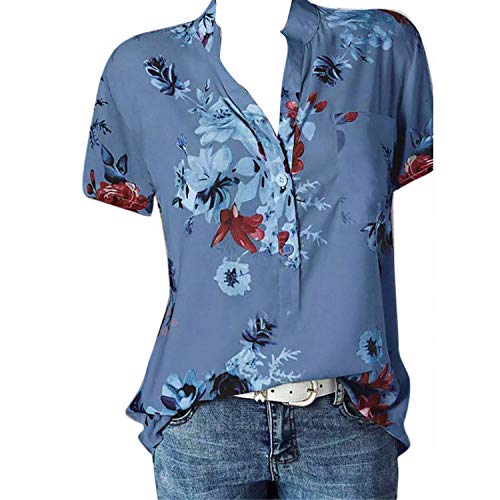 Soluo-Women-Bohemian-Short-Sleeve-Floral-Print-Tunic-Top-Blouse-Casual-V-Neck-Button-Down-Collar-Blouses-Shirts