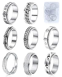 MUCAL Fidget Rings for Anxiety 8pcs Stainless Steel