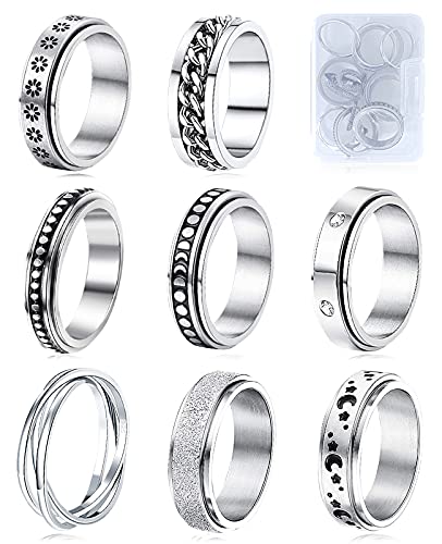 MUCAL Fidget Rings for Anxiety 8pcs Stainless Steel
