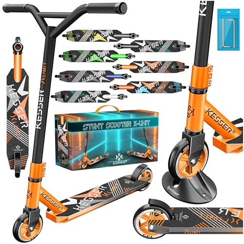 KESSER® Stunt Scooter X-Limit - 360° Lenkung Robuster Funscooter Stuntscooter mit ABEC 9 Kugellagern, 100 mm PU Räder, Kickscooter Tretroller Cityroll