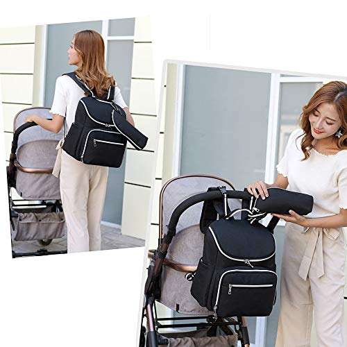 Baby Nappy Bag Backpack Diaper Bags Large Capacity Travel Maternity Bag,Stroller Organizer Straps Attached,with USB Port,Waterproof (Black)