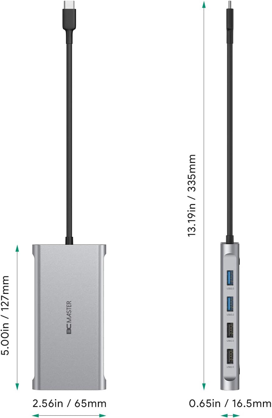 USB C Hub BC MASTER 10-in-1 Type C Adapter with Ethernet Port, 4K HDMI, VGA, 2 USB 3.0, 2 USB 2.0, 100W USB C PD Charging, SD/TF Docking Station for MacBook Pro/Air(Thunderbolt 3), Other USB-C Devices: Computers & Accessories