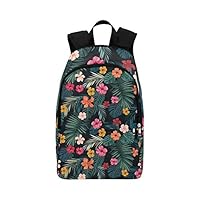 QYUESHANG Tropical Bright Hibiscus Flowers Palm Leaves Casual Daypack Travel Bag College School Backpack Mens Women