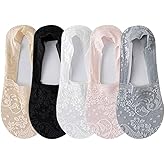 KIASRZN New Women's Lace Flower Cotton Bottom Invisible Socks,Women's No Show Lace Low Cut Socks (5 Colors,One Size)