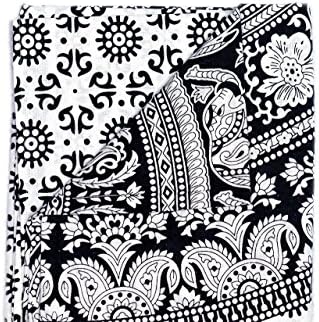Black and White- Wall Hanging Tapestry- Mandala Design Bohemian Pattern for Walls and Furniture-Perfect for Dorm and Home-Indian Elephant Accent-Hippie Floral Touch-Beautify Your Home