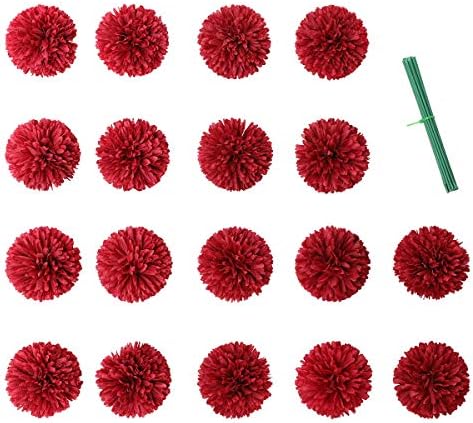 Luyue 18 Pack Artificial Silk Hydrangea Heads Chrysanthemum Wedding Flowers Arrangements Fake Floral Decor (Burgundy)