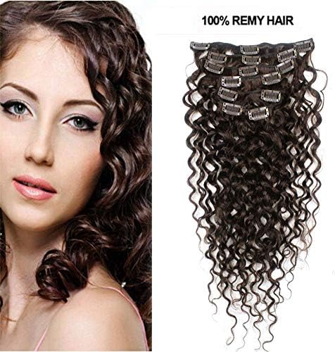 Romantic Angels 18''20''22''24'' Remy Brazilian Clip in Human Hair Extensions Deep Curly 7pcs Set Dark Brown#2 (18'')