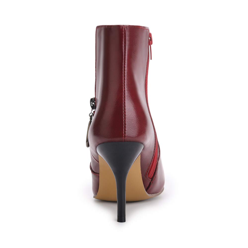 OCHENTA Women's Dressy Pointed Toe Stiletto High Heel Ankle Boots Wine Red Tag 40 - US 8 - Image 3