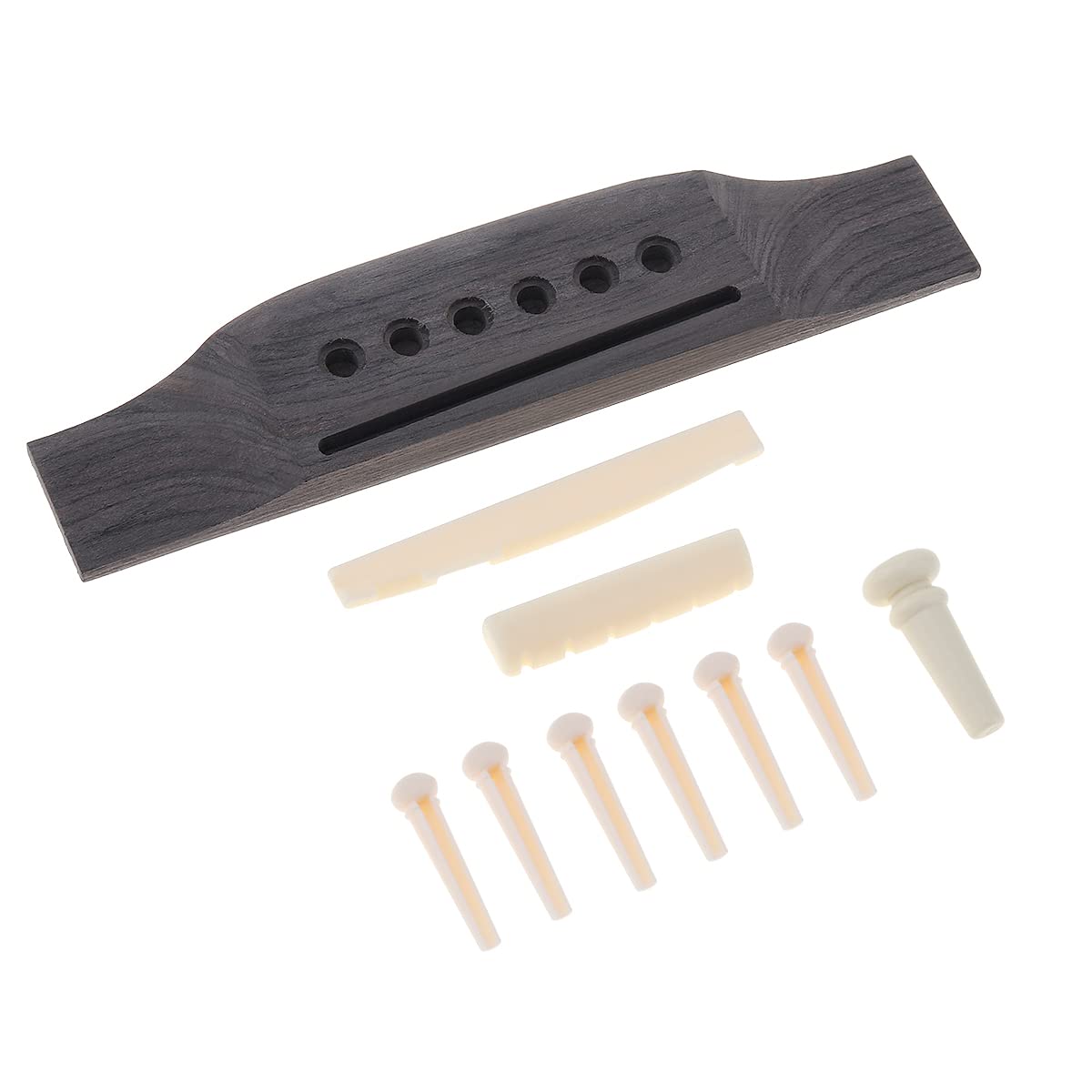 MuzcYM 6 String Acoustic Guitar Wood Bridge Set, Guitar Bridge Guitar Pin Nut Bridge Pins with Guitar Bridge Saddle Nut Set