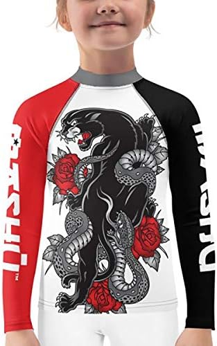 Black Tiger Long Sleeve Kids Boys Girls BJJ MMA Mixed Martial Arts Rash Guard Compression Shirt