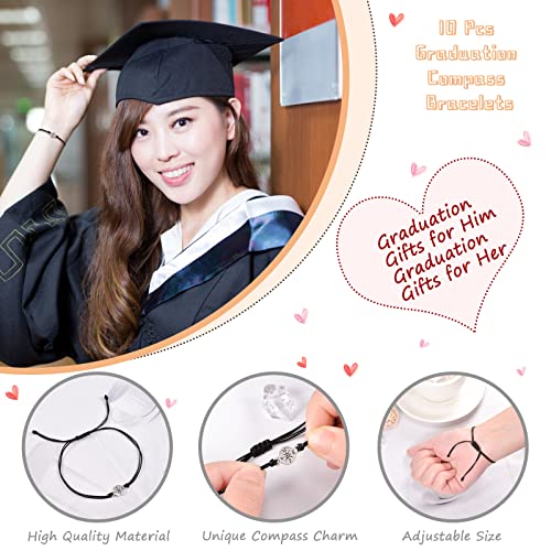 YELUWA 10/20 Pcs Graduation Gift For Him/Her, 2025 College Master Doctor Collège Graduation Bracelet Adjustable Adventure Begins Compass Bracelet For Colleagues Class Friend Son Daughter Girl
