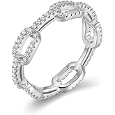MDFUN 18K White Gold Plated Promise Engagement Eternity Rings Link Cubic Zirconia Ring Wedding Bands for Women Men Size 8