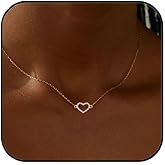 Aluinn Rhinestone Heart Pendant Necklace Cute Dainty Love Necklace Gold and Silver Necklace Jewelry for Women