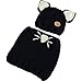 Wua Kids Warm Winter Beanies Baby Knitted Coif Hood Scarf Animal Ear Hats Beanies Caps (Black Kitten)