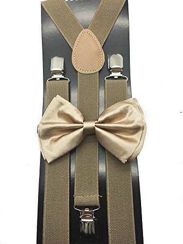 Fashion Tan Color Wedding Accessories Adjustable Bow Tie & Suspenders