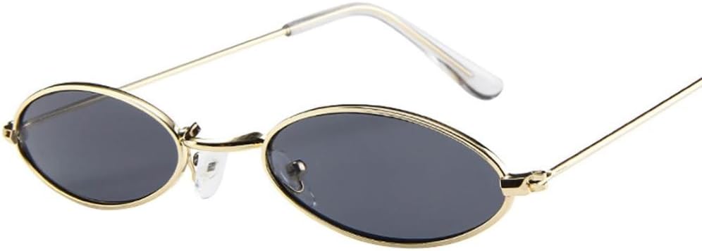 JoyJayFashion Men Women Retro Small Oval Sunglasses Metal Frame Shades Unisex Eyewear (E)