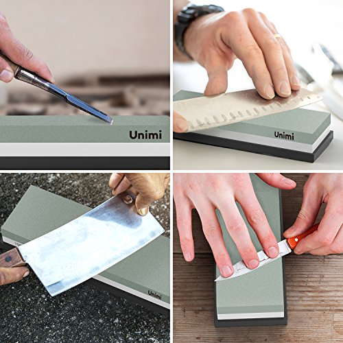Unimi Whetstone 2-IN-1 Sharpening Stone 1000/4000 Grit Water Stone, Knife Sharpener Rubber Stone Holder Included