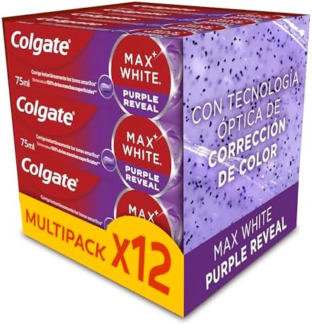 Colgate max white purple reveal, pasta dentífrica branqueadora, dentes brancos, embalagem 12 unidades x 75ml