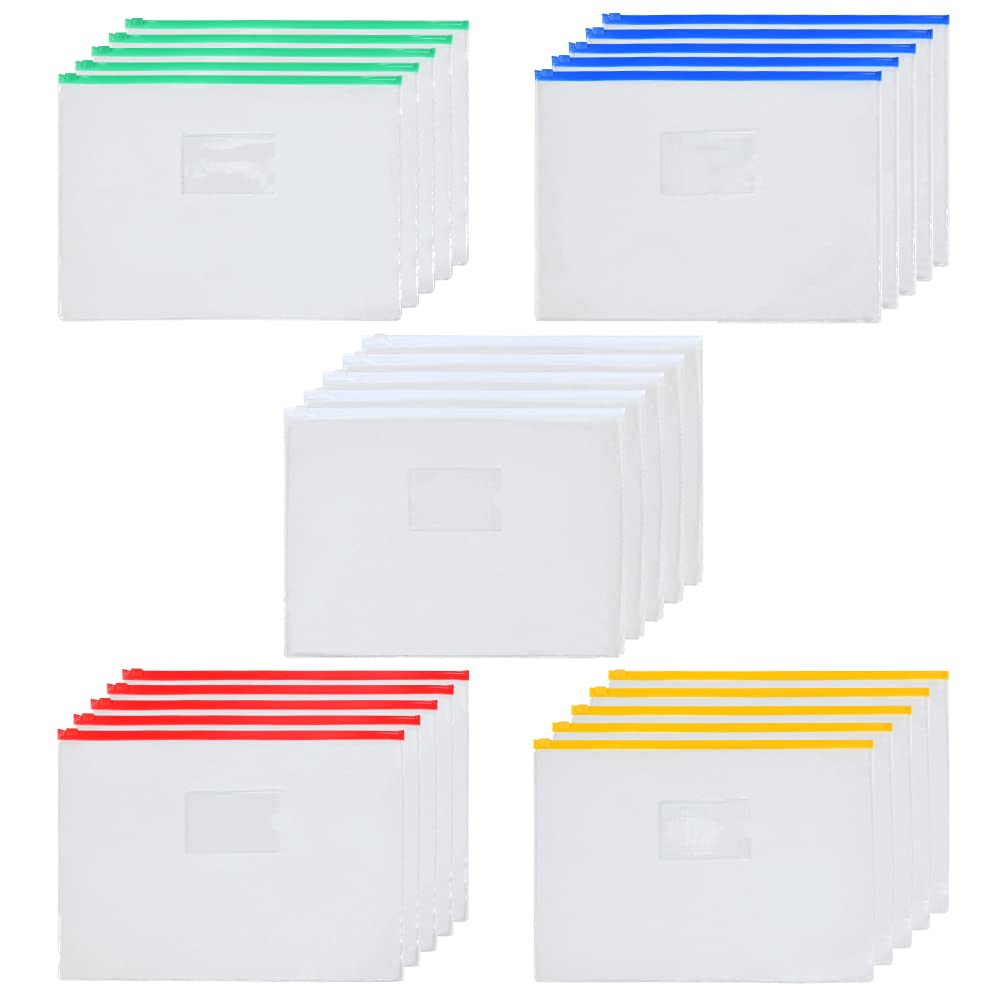 25Pcs Clear Plastic Zipper File Bags, A4 Zipped Wallets Zip Wallet Folders Plastic Zipper Pouch Document Holder, Plastic Wallets Waterproof Bag for School Office