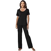 WiWi Womens Viscose from Bamboo Pajamas Set 2 Piece Soft Top with Long Pants Pjs Sleepwear Lightweight Loungewear Sets S-XXL