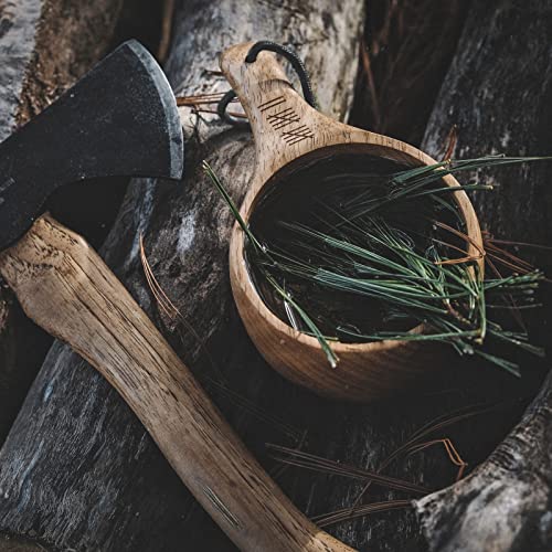 überleben Dursten Lore Kuska - 12oz(355ml) Handcrafted Wood Camp Mug - 100% Natural Hardwood Cup with Paracord Lanyard - Traditional Wooden Nordic Design - Lightweight, Durable - Camping & Bushcraft