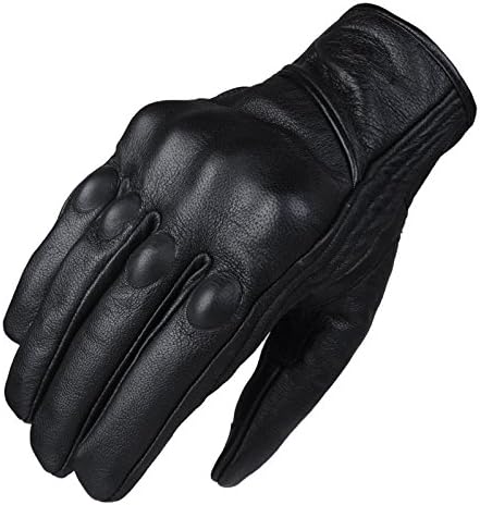 IU COMP Men's Touch Screen Sheepskin Leather Black Full Finger Locomotive Racing Motorcycle Gloves,Winter section,L Size