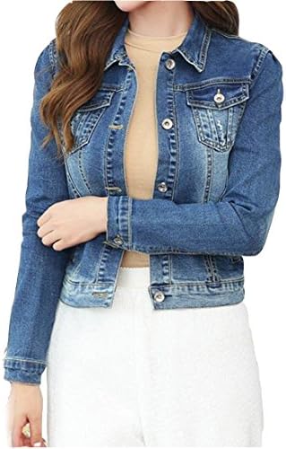 xiaokong Women's Denim Casual Short Fashion Slim Fitted Elegant Suit Jacket Blue M