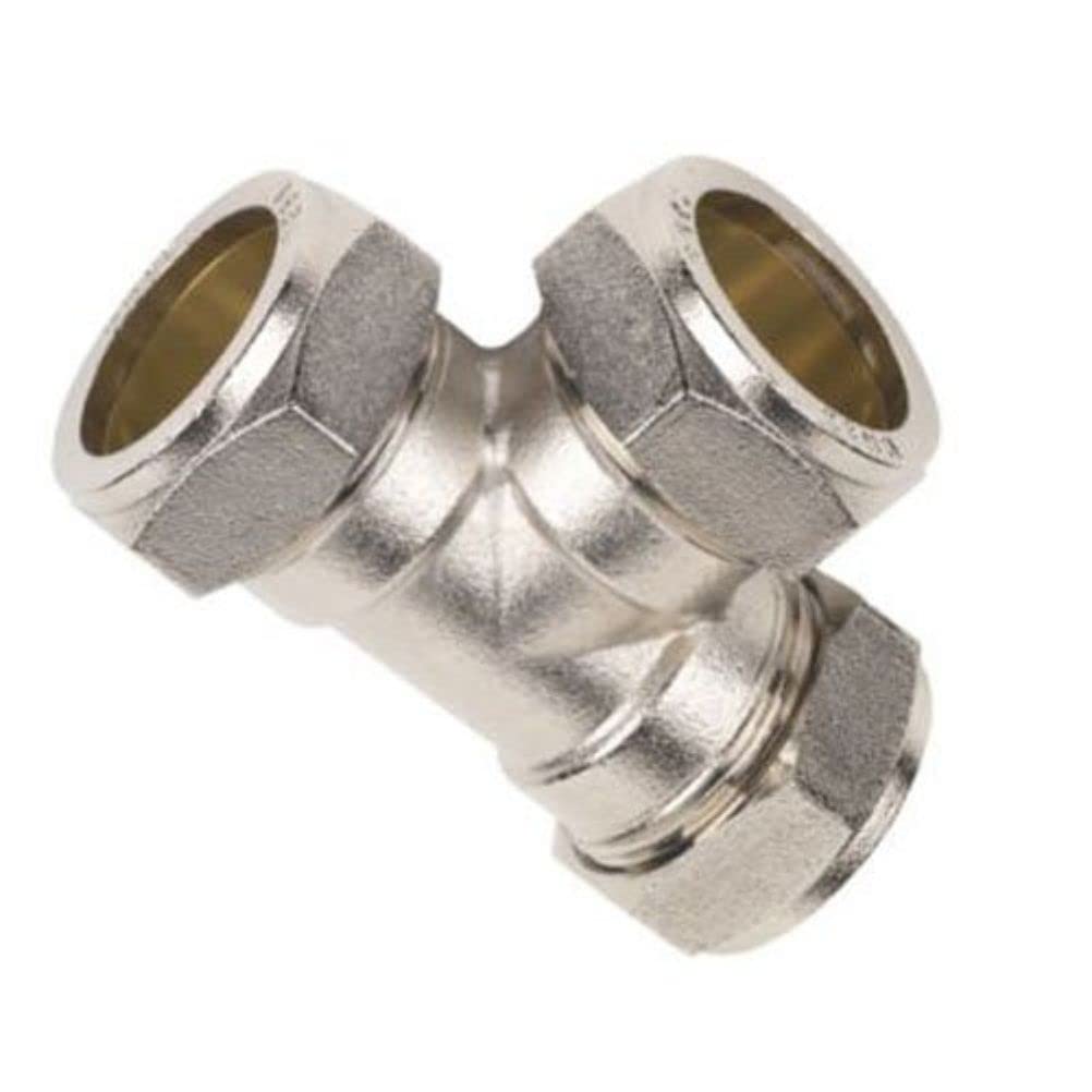 Merriway BH03153 Compression Fitting Brass Equal Tee Connector, 15mm - Chrome Plated