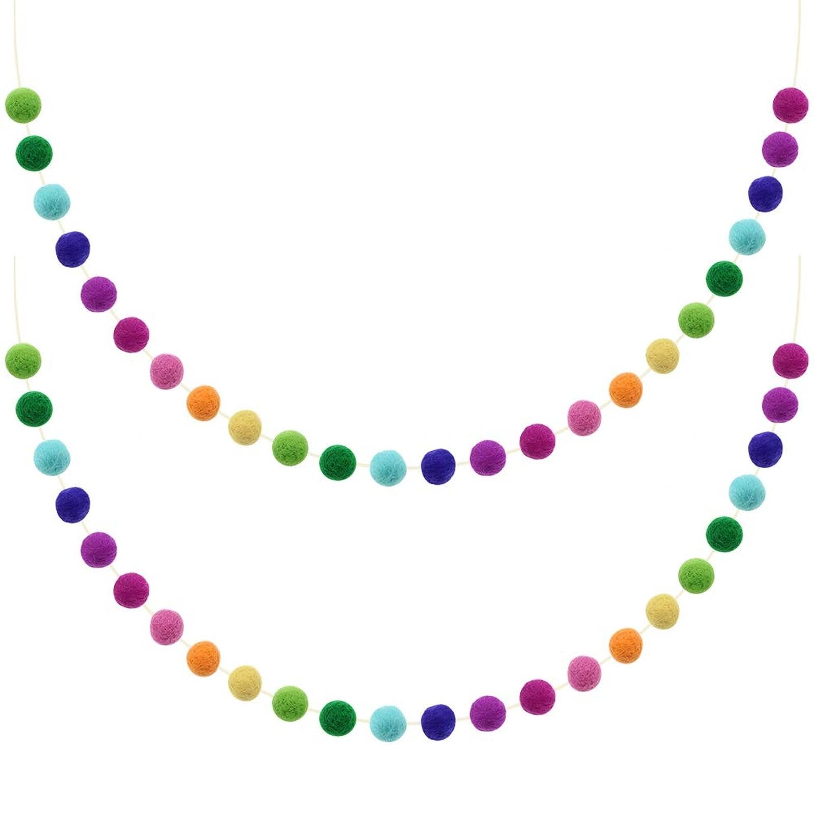 UBERMing 2 Packs Rainbow Felt Ball Garland Hanging Ornaments Pom Pom Decoration 2m/ 6.56ft 24 Balls for Party Festivals Christmas Tree Wall Decoration