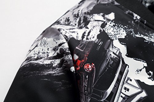 Men's Casual Zipper Front Floral Print Lightweight Bomber Jacket, JK805 Black, M/38 = Tag XL