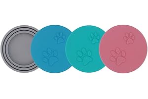 SLSON 4 Pack Pet Food Can Cover Set, Universal Silicone Cat & Dog Food Can Lids Fitting 3 Standard Sizes