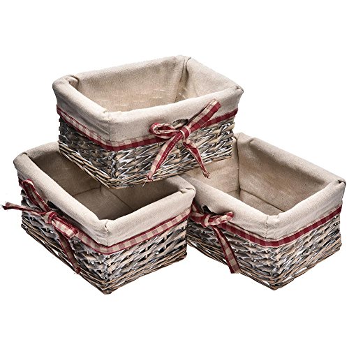 Labyrinen 4PCS Covered Rattan Storage Box, Collection Basket of Household Sundries, Drawer Storage Box, Wardrobe Basket, Key Remote Control Storage Basket - Thumbnail 3