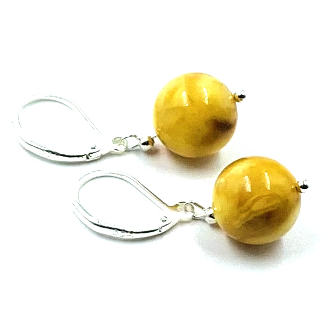 Natural Baltic Amber earrings Round Amber Beads Sterling Silver Earrings
