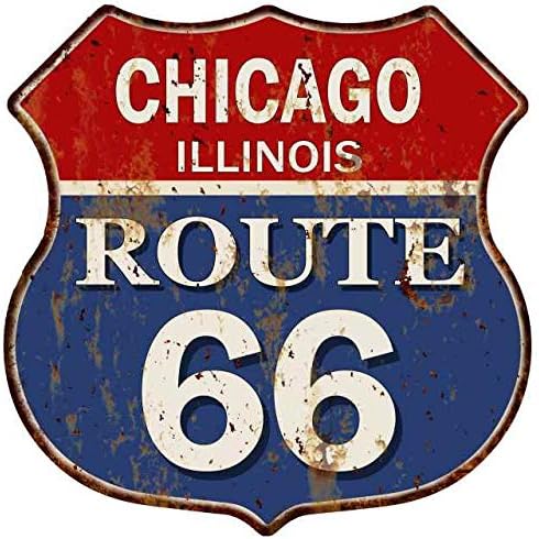 Chicago, Illinois Route 66 Shield Metal Sign Man Cave Ga12 x 12 High Gloss Metal 211110013257