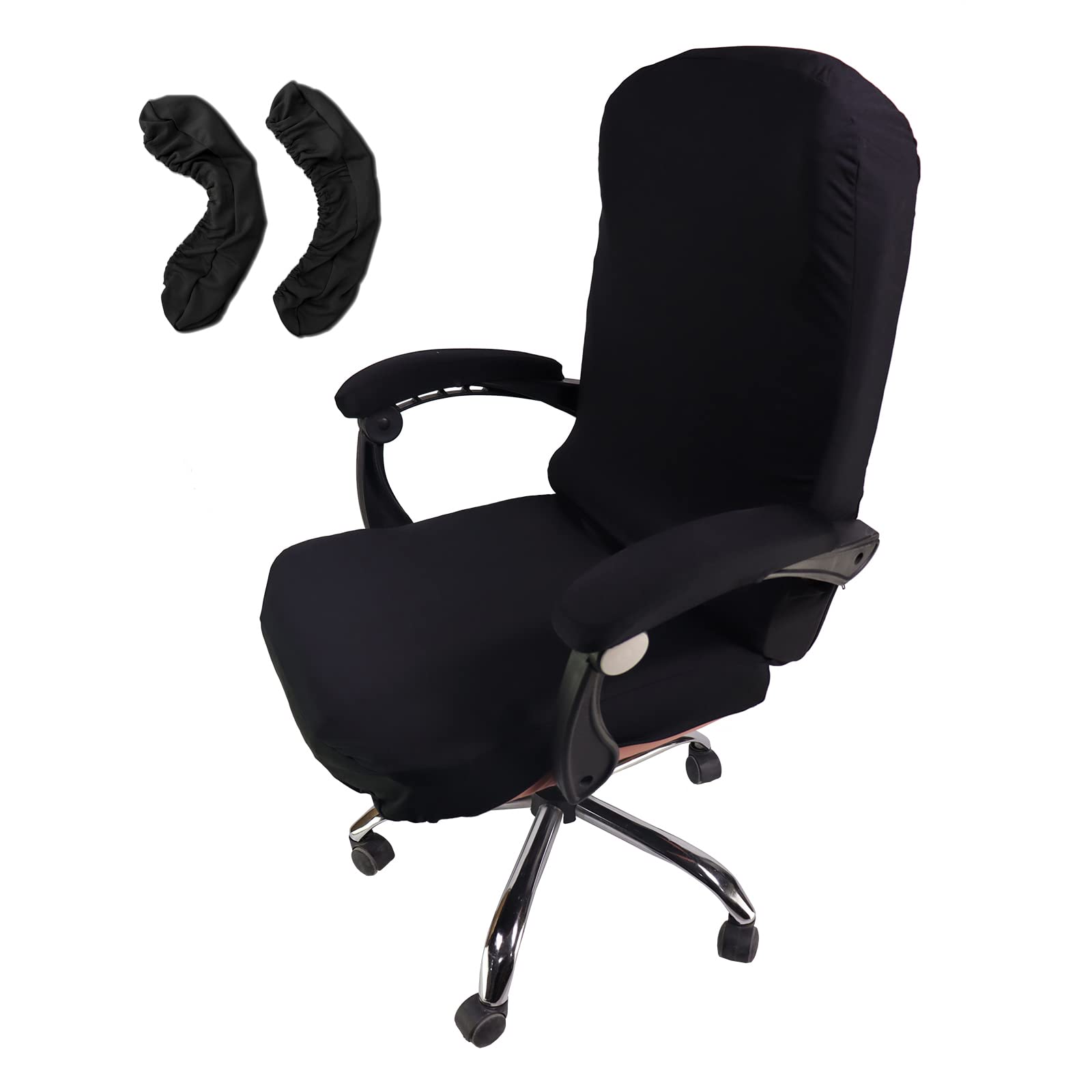 Photo 1 of WOMACO Office Chair Covers, Stretch Computer Chair Cover with Armrest Covers, Universal Boss Chair Covers Modern Simplism Style High Back Chair Slipcover (Black, Large)