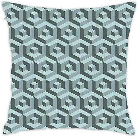 Hwensona Modern,Maze Style Digital Dimension Cube Abstract Futuristic Continuous Lines Artsy Graphic,Slate Blue Throw Pillow Covers Decorative for Pillows - Couch, Home Decor 18"x18" inches