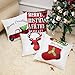 Anickal Christmas Pillow Covers 18x18 Red and Black Buffalo Check Velvet Throw Pillow Case with Christmas Truck Deer Socks for Holiday Farmhouse Home Decorations