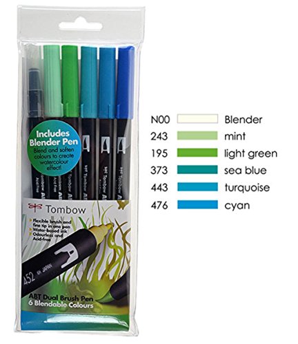 Tombow abt dual brush pen includes blender pen - ocean …