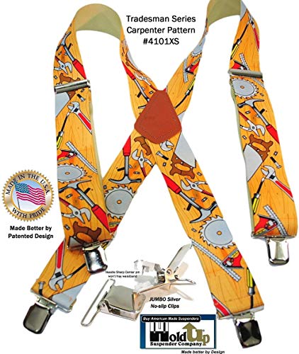 Holdup Brand Tradesmen Series Suspenders in Carpenter Pattern with Jumbo No-slip Clips